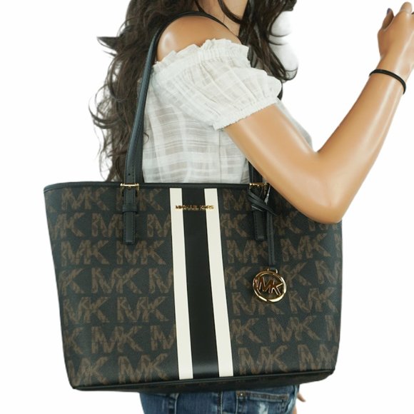 Michael Kors Jet Set Travel Medium Carryall Tote Graphic Mk Black